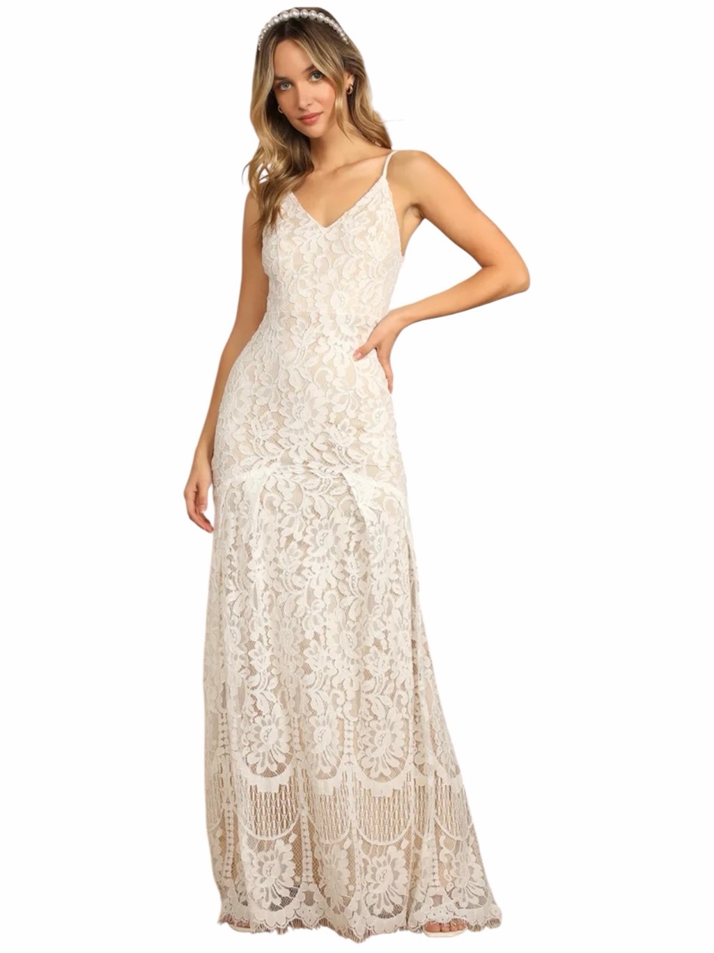Lulus Lace Maxi Dress White Size Medium Beachy Wedding Boho Fairy Mermaid Gown